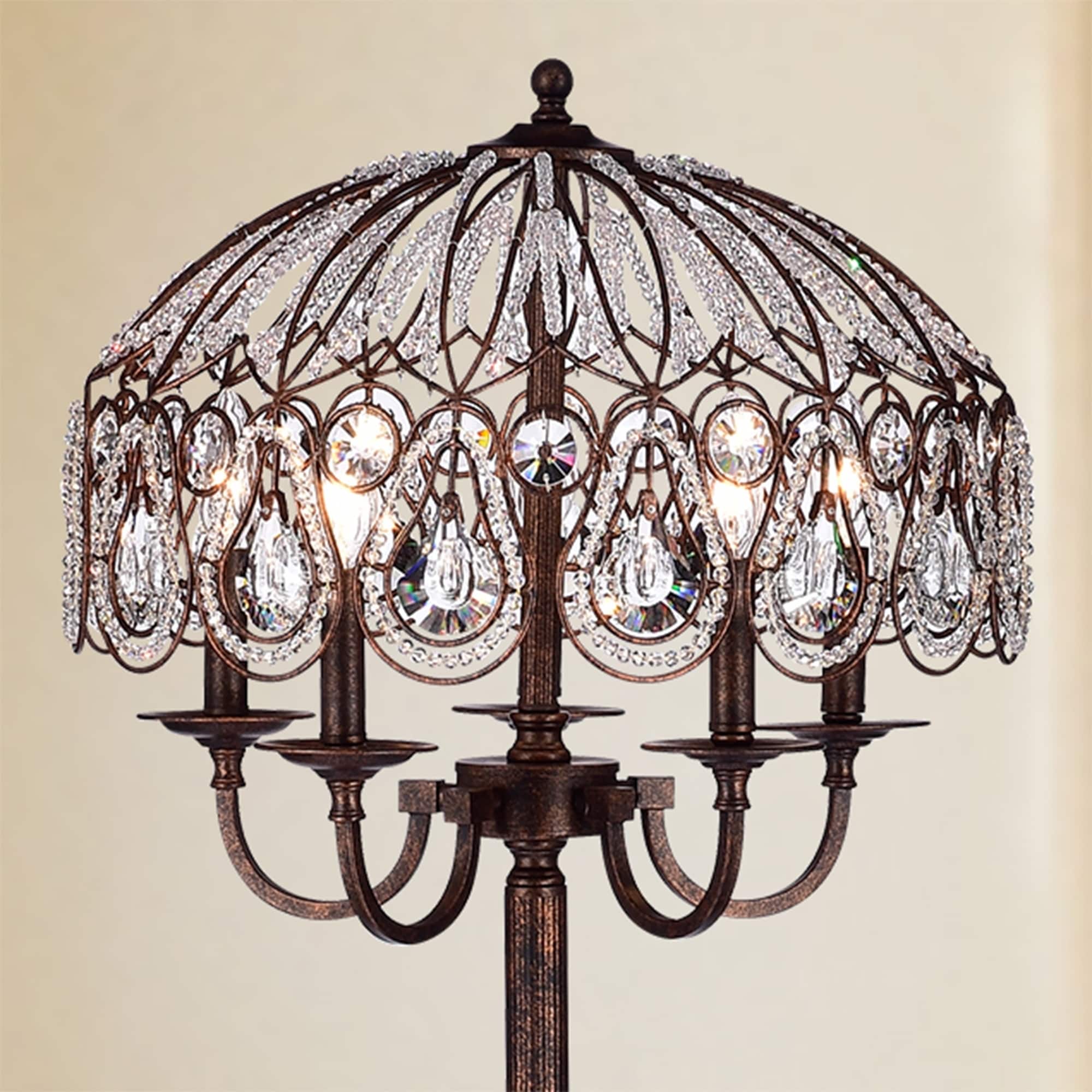 Fridumar Antique Bronze 5 Light Floor Lamp With Crystal Shade