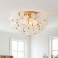 Frieda Modern 5 Light 20 Brushed Brass Clear Glass Flower Flush Mount 20 Inches In Diameter X 10 Inches H