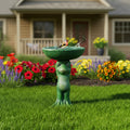 Frog Statue Bird Bath Fibre Reinforced Concrete Lily Pad Basin Outdoor Decor