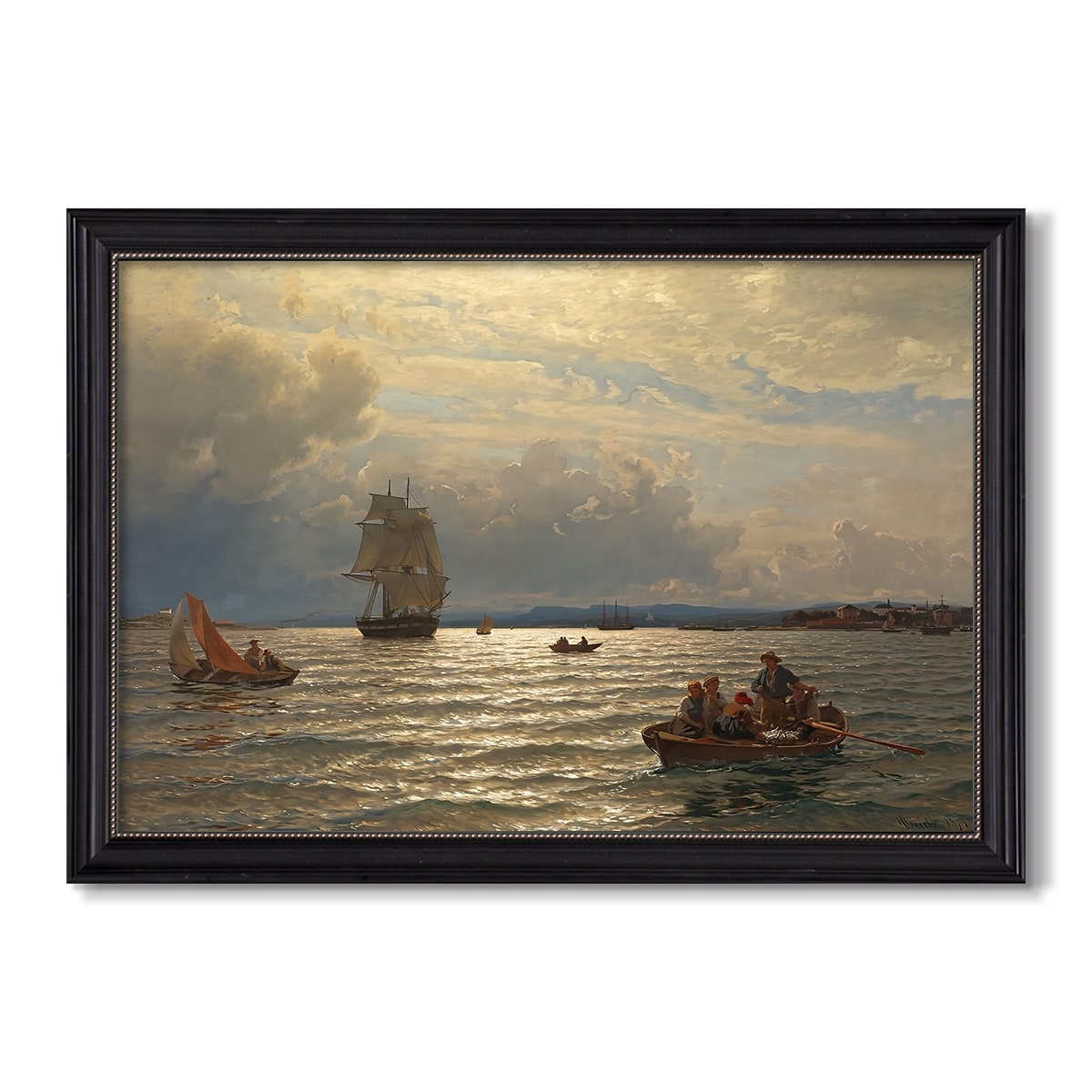 From The Inlet Of Oslo 1874 Hans Gude Custom Framed Canvas