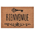 Evideco Sheltered Printed Front Door Mat Bienvenue Coir Coco Fibers Rug 24X16 Inch Natural