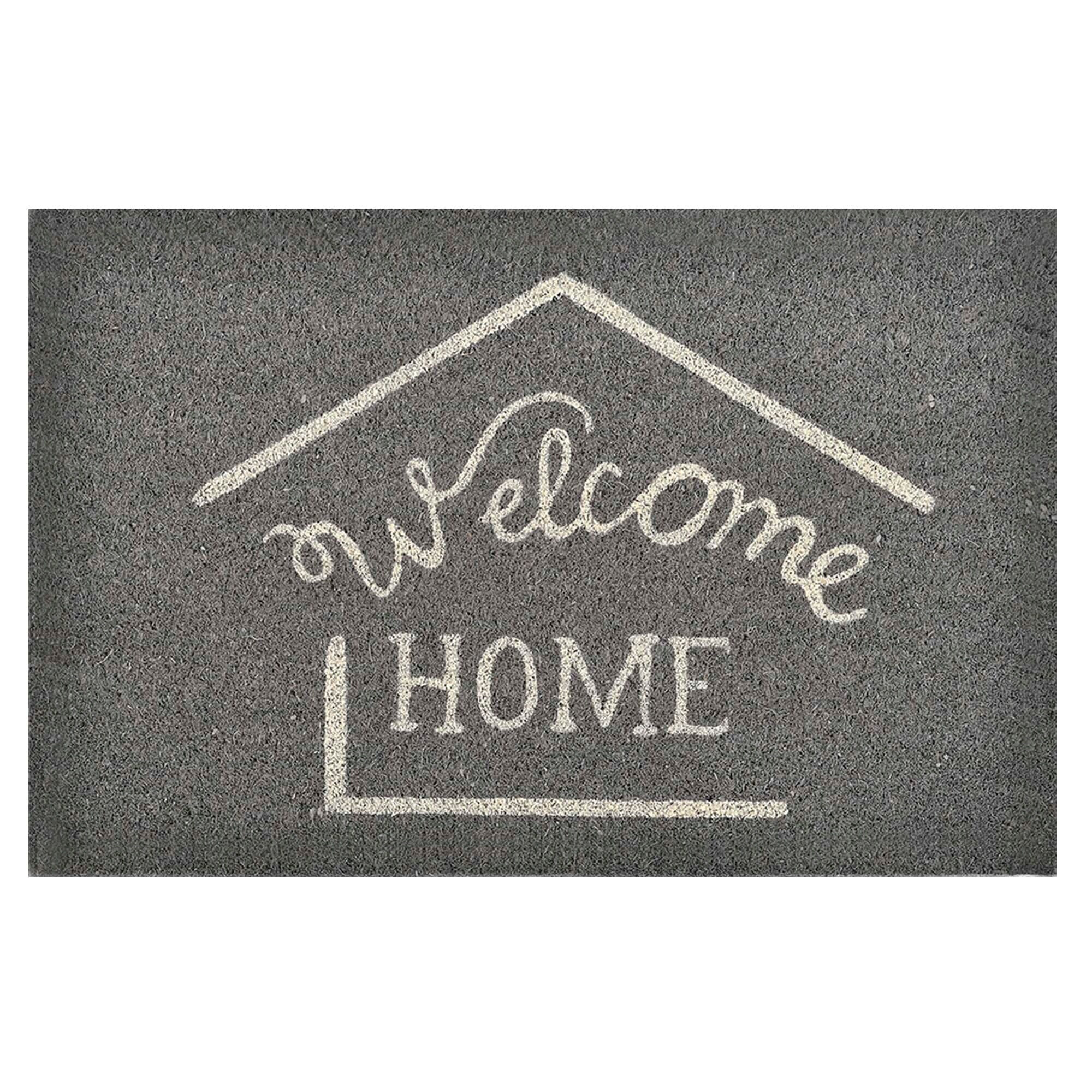 Evideco Sheltered Printed Front Door Mat Welcome Home Coir Coco Fibers Rug 24X16 Inch Grey