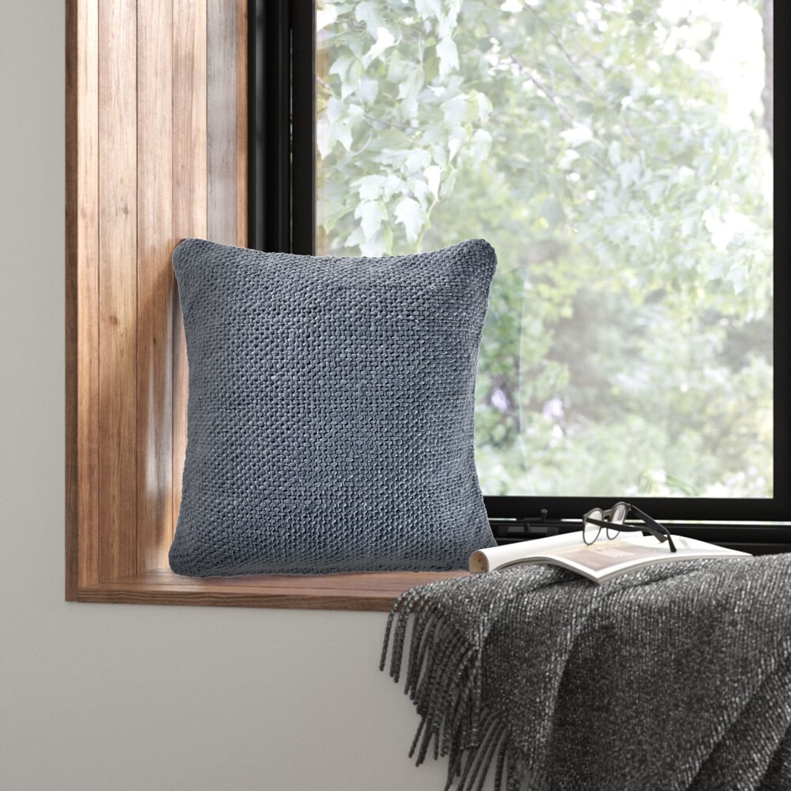 Frost Blue Woven Throw Pillow