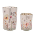 Frosted Floral Print Votive Holder Set Of 2