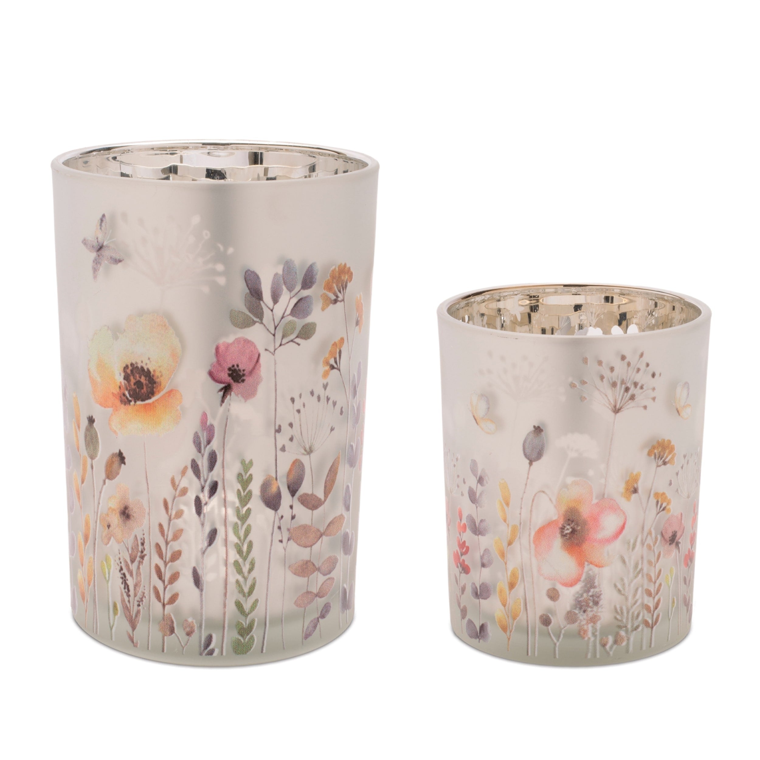 Frosted Floral Print Votive Holder Set Of 2