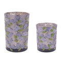 Frosted Hydrangea Print Candle Holder Set Of 2