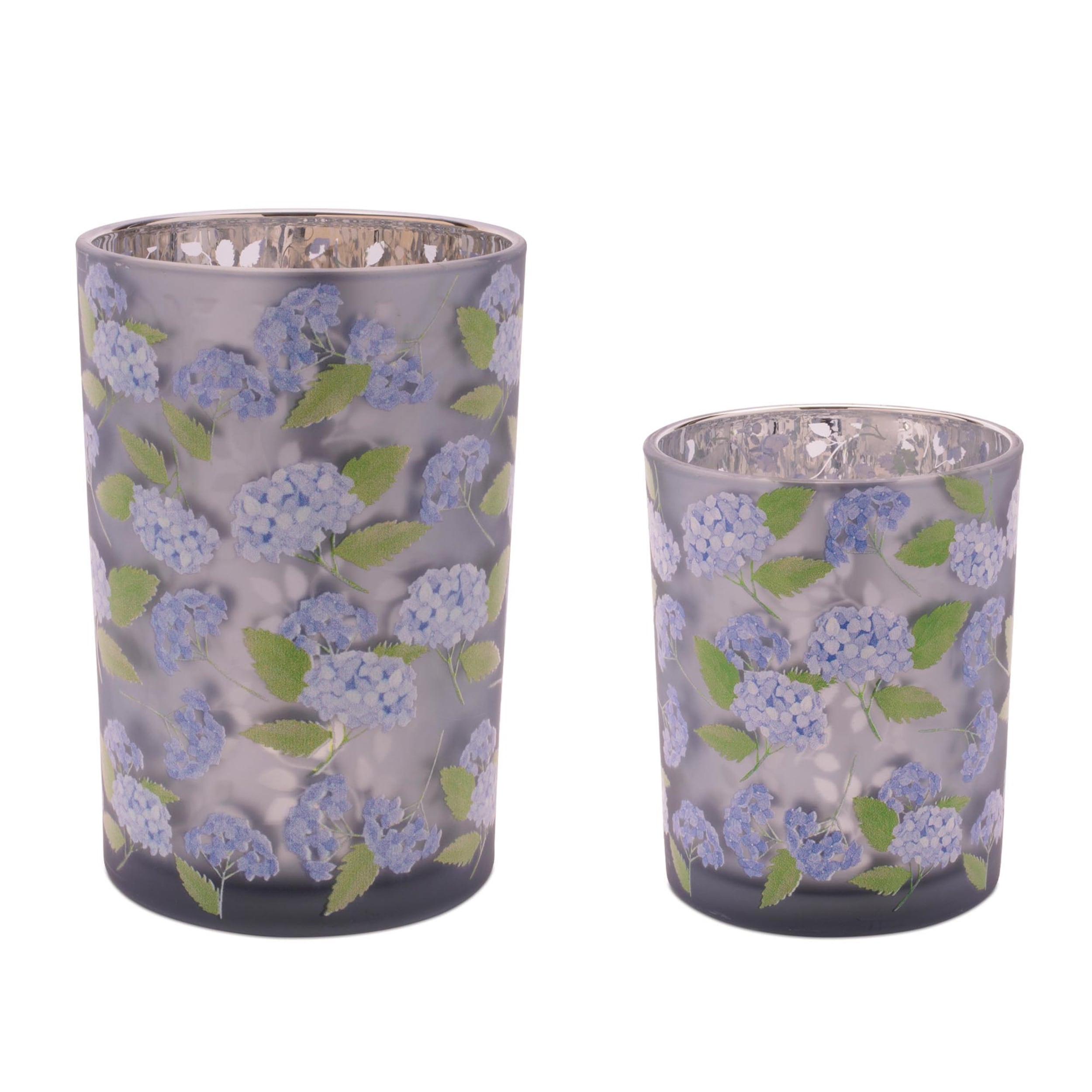 Frosted Hydrangea Print Candle Holder Set Of 2