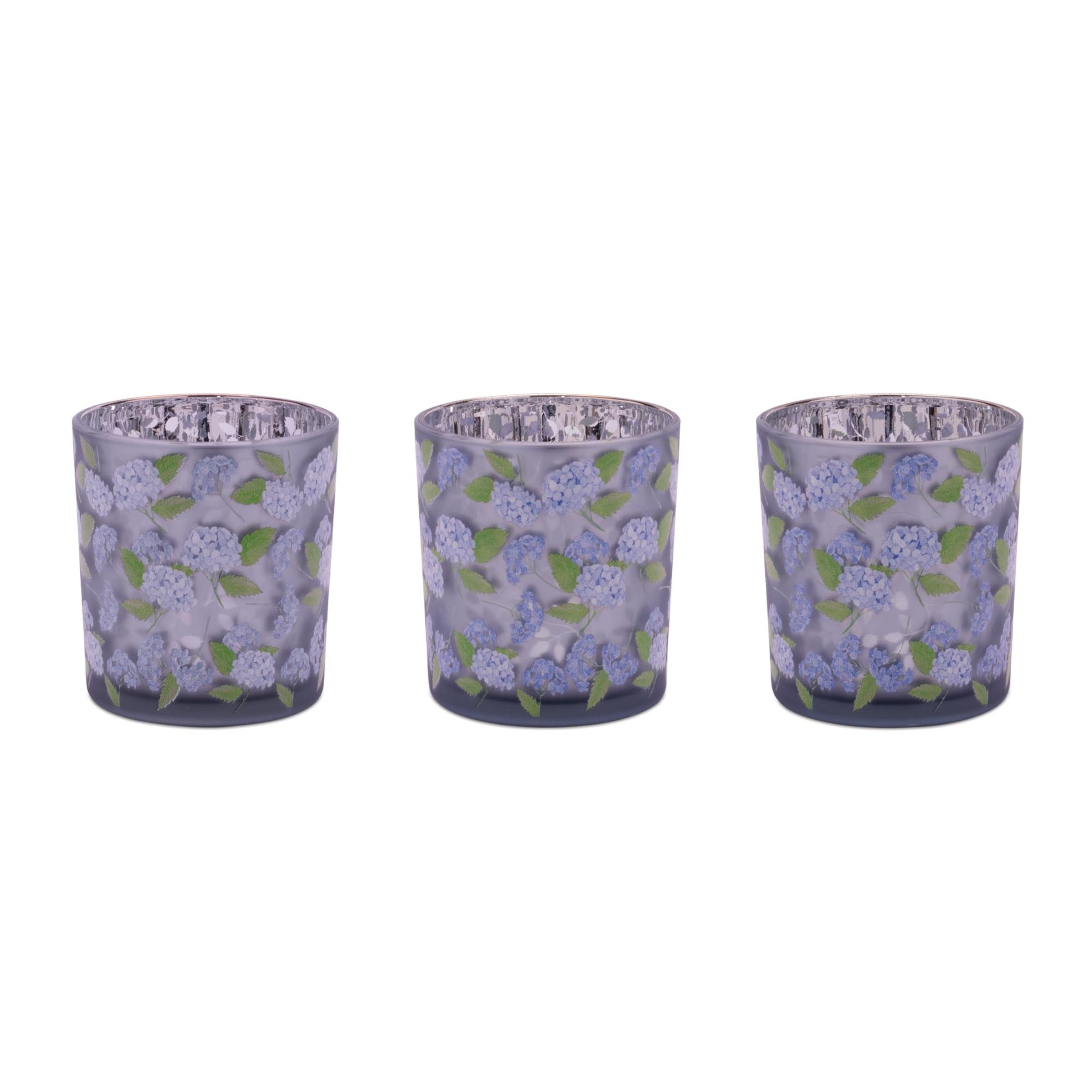 Frosted Hydrangea Print Votive Holder Set Of 3