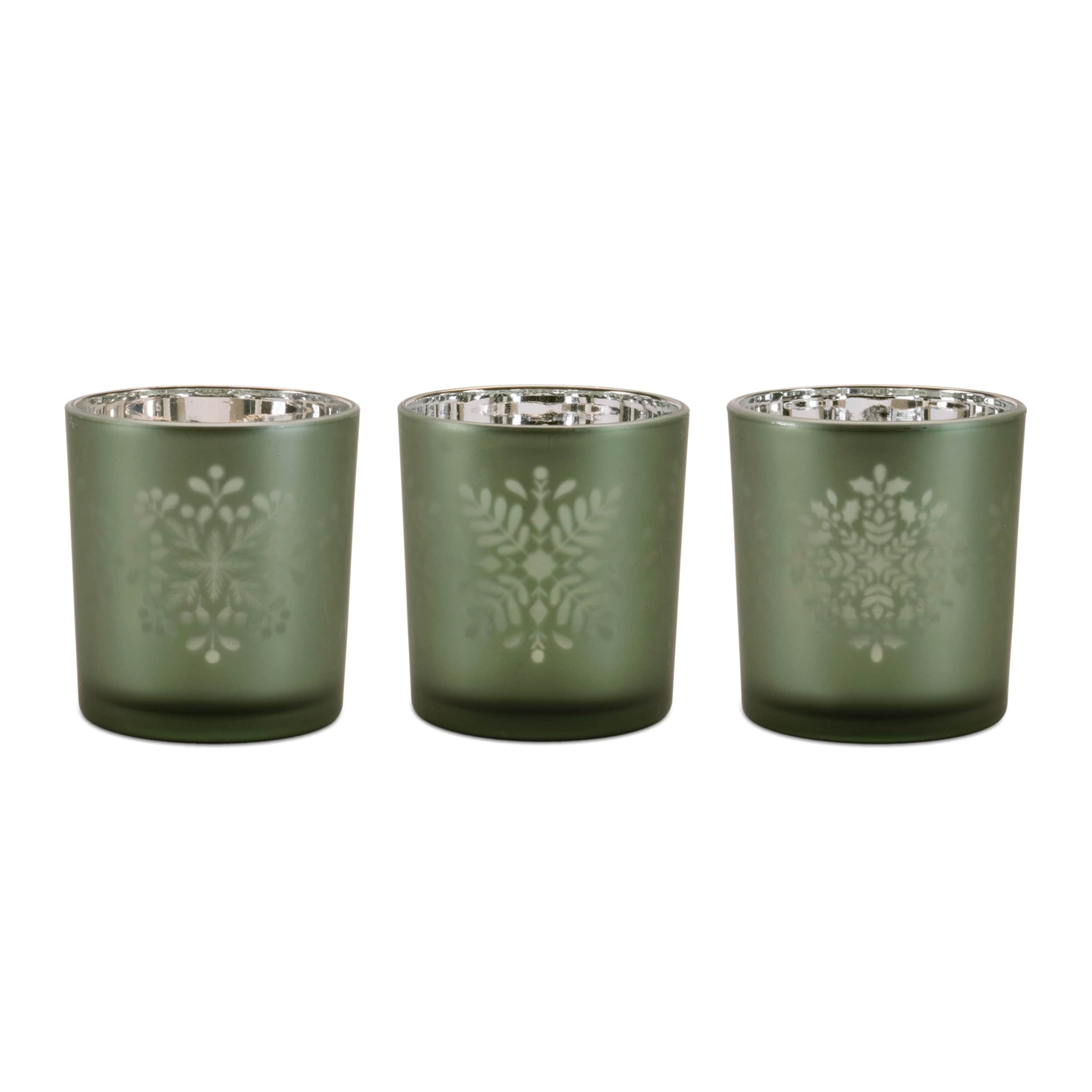 Frosted Snowflake Votive Holder Set Of 3
