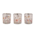 Frosted Wildflower Print Votive Holder Set Of 3