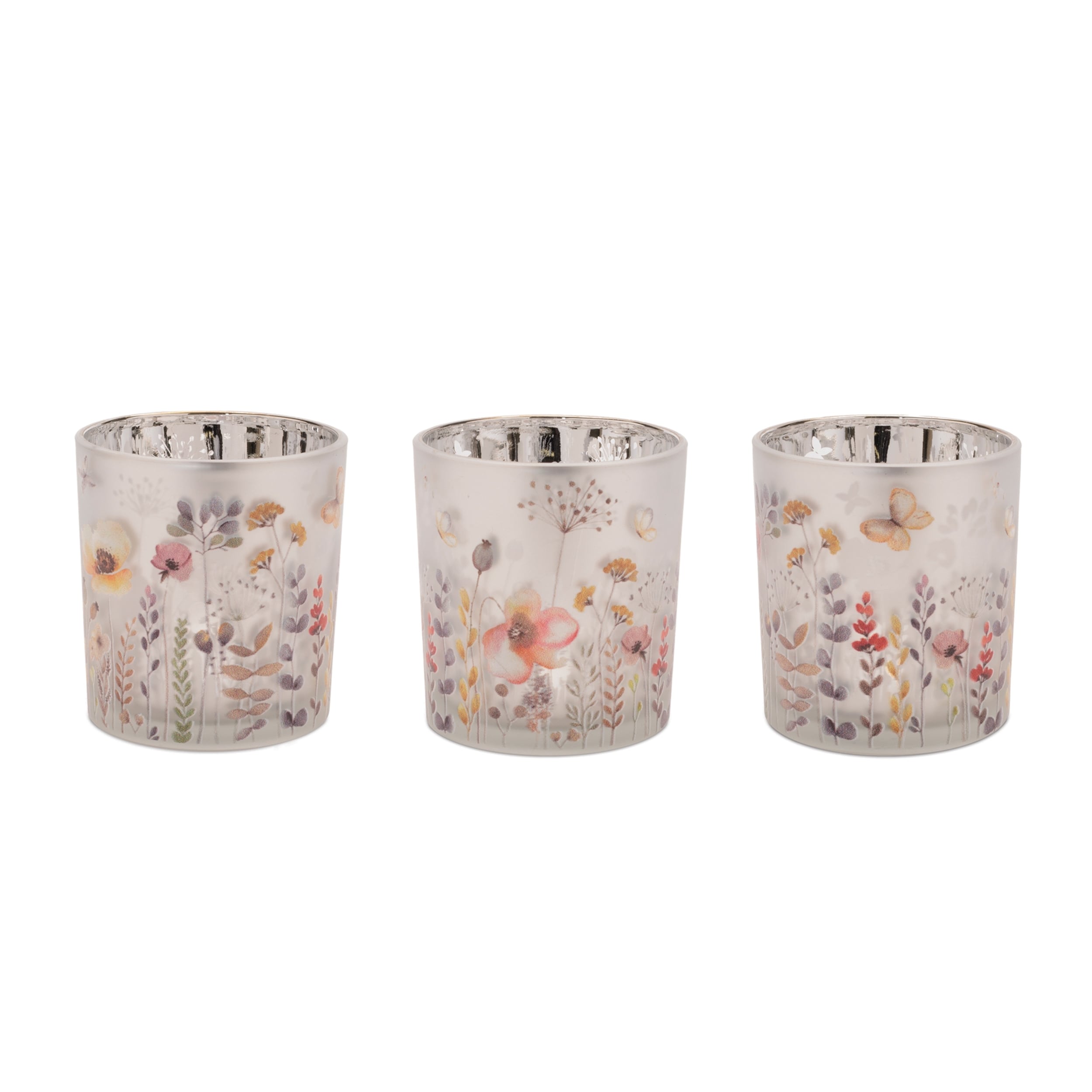 Frosted Wildflower Print Votive Holder Set Of 3