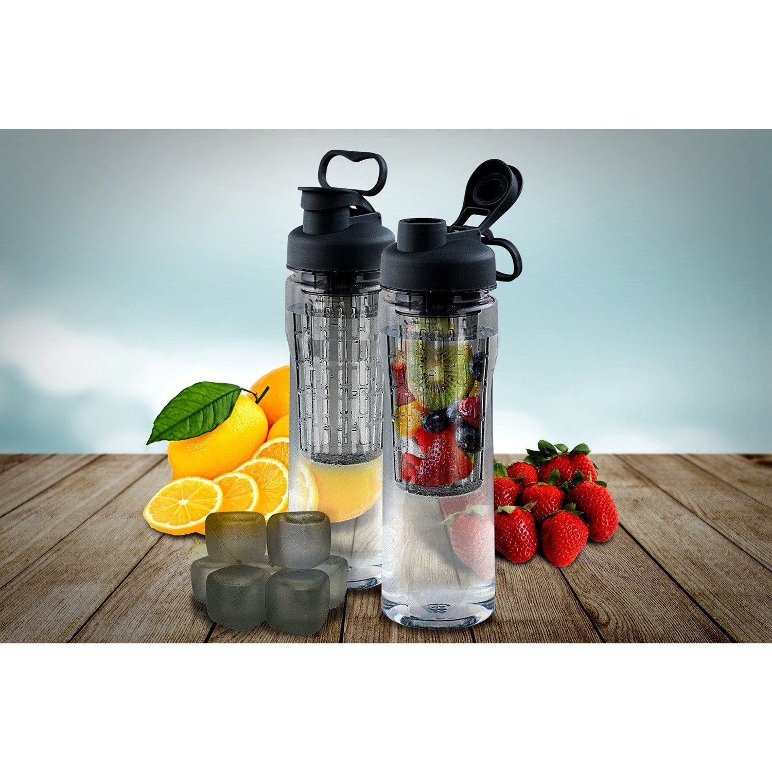 Fruit Infuser Tritan 28 Ounce Water Bottle With Reusable Ice Cubes