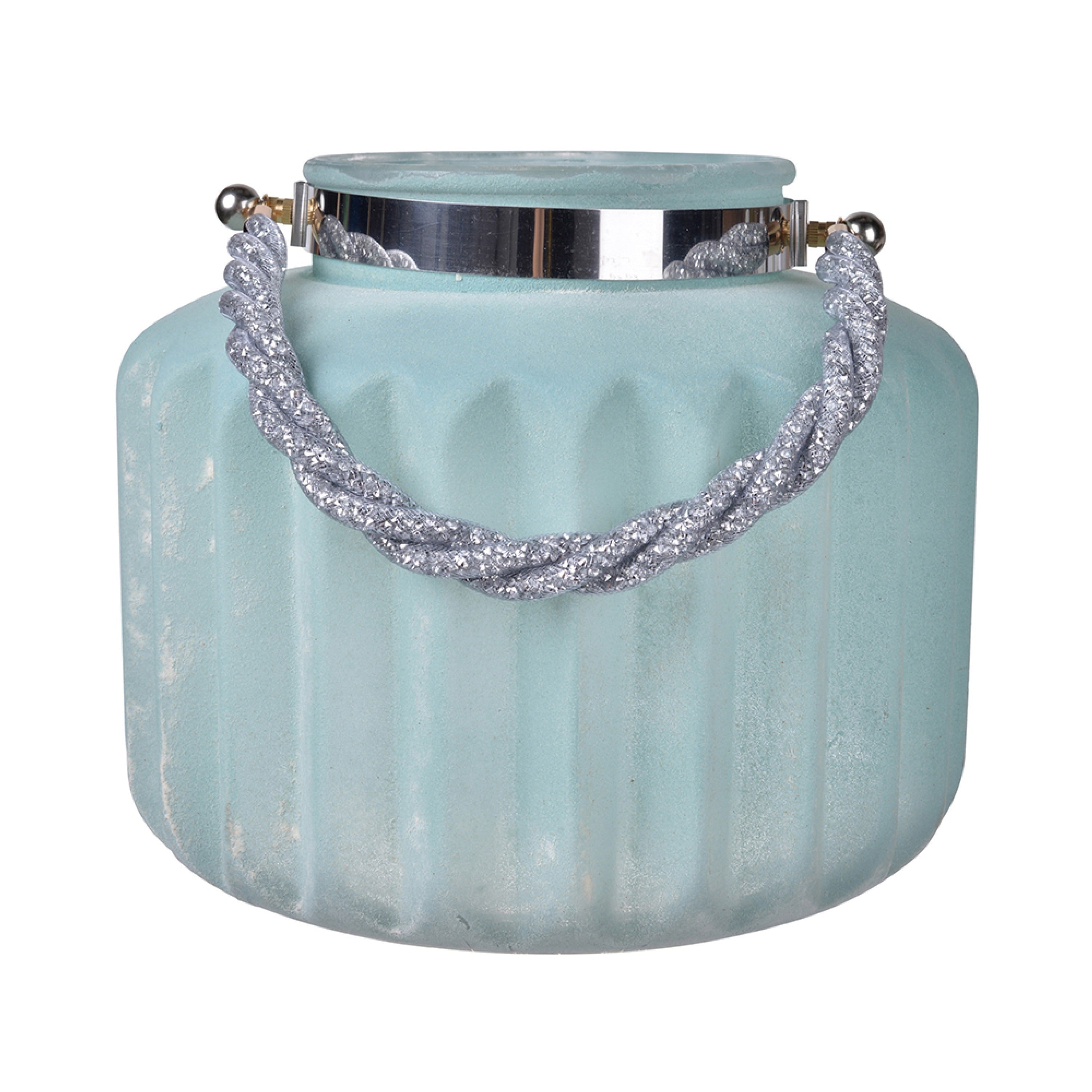 Fsy Decorative Vase Silver Handle Light Blue Frosted Glass 10 Inch