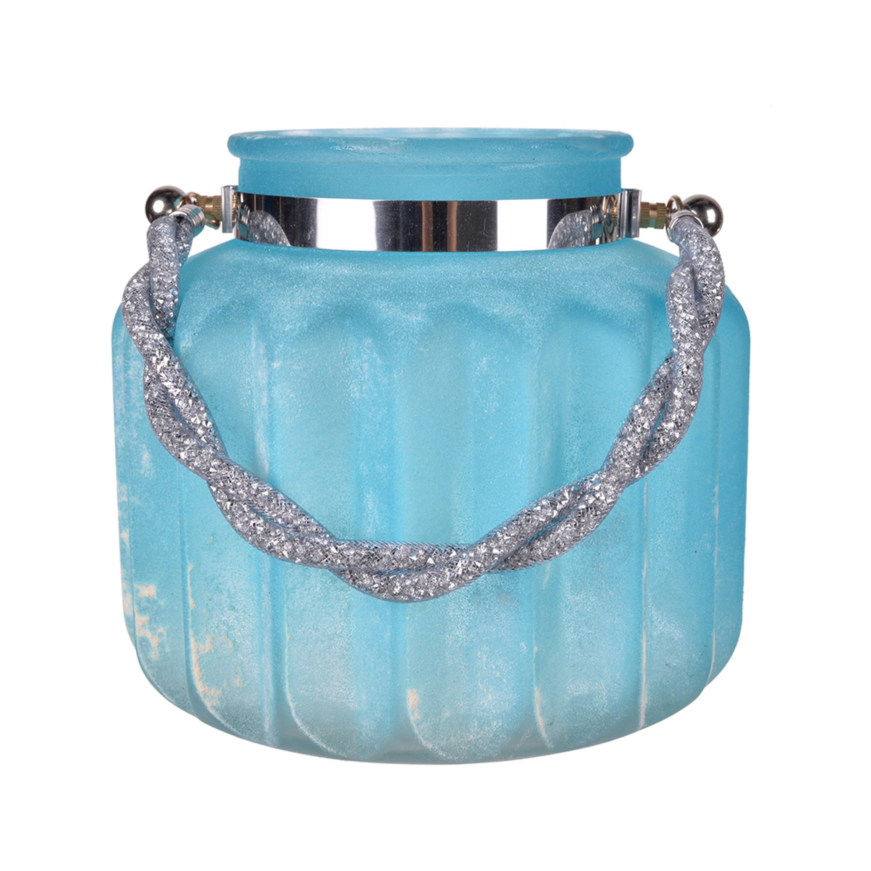 Fsy Decorative Vase Silver Handle Light Blue Frosted Glass 8 Inch