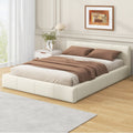 Full Queen King Stylish Beige Upholstered Bed With Faux Leather And Solid Wood Frame