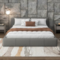 Full Queen King Stylish Gray Upholstered Bed With Faux Leather And Solid Wood Frame