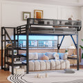 Full Queen Metal Loft Bed With Stairs Light Storage Wardrobe For Kids Teens Adults