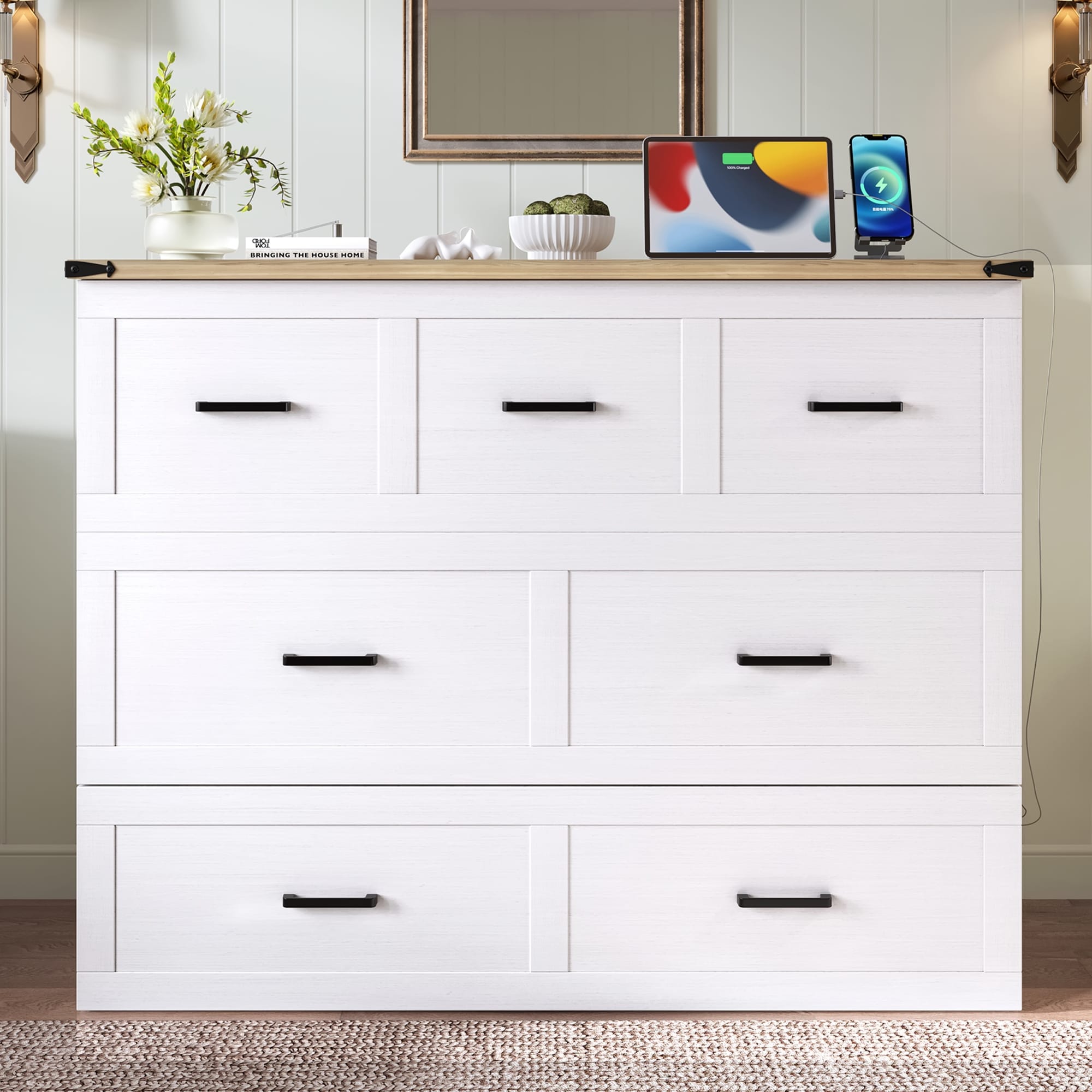 Full Queen Murphy Bed Cabinet With Built In Charging Station Storage Drawer