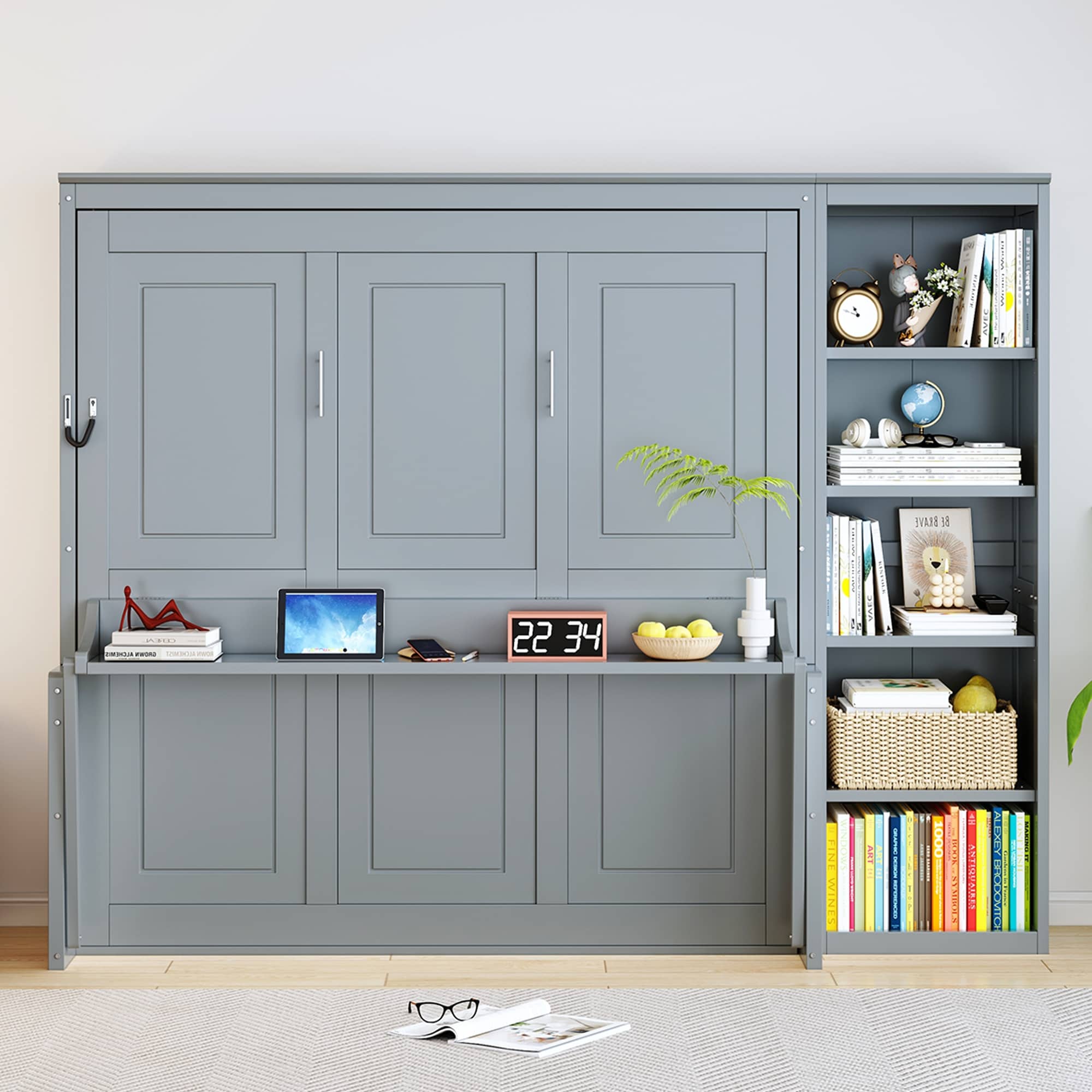Full Queen Murphy Bed With Desk And Bookshelves Space Saving Design