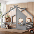 Full Twin House Floor Bed With Roof Window Shelf No Box Spring Needed