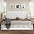 Full Bed Frame With Led Lights Upholstered Bed Frame With Charging Station Platform Bed With Diamond Headboard Wooden Slats