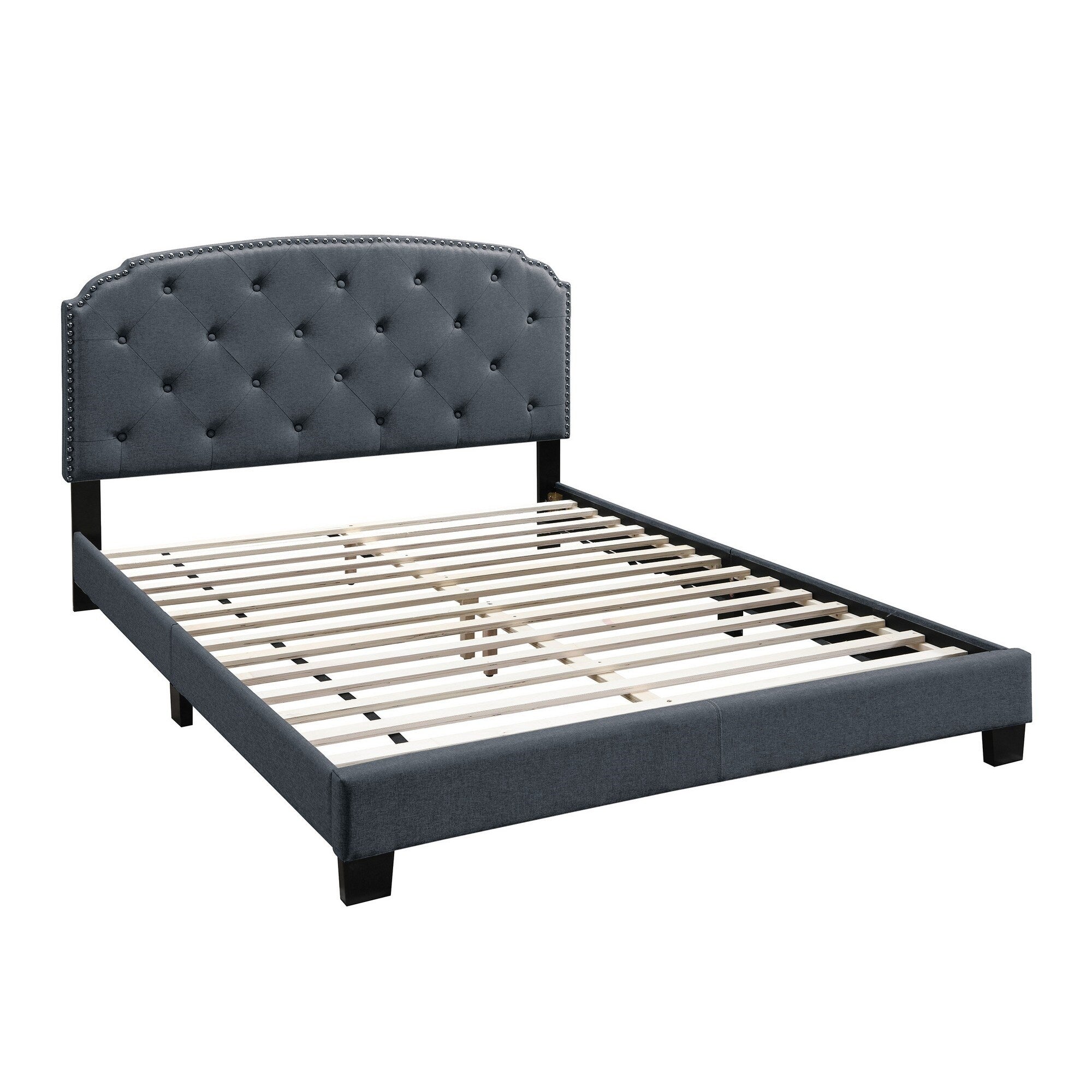 Full Bed With Button Tufted Scalloped Headboard Gray
