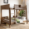 Full Bunk Bed With Storage Shelf And Bookshelf Wood Bunk Bed With Ladder And Guardrails Detachable Design
