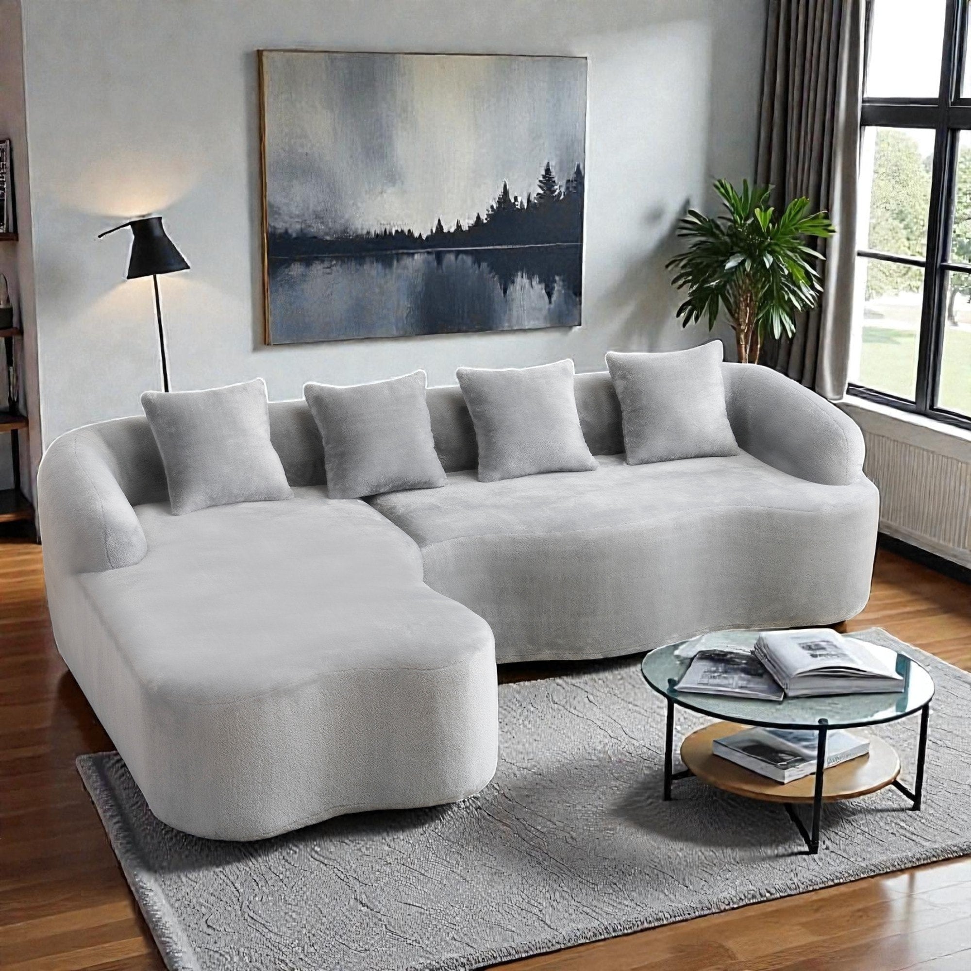 Full Compression L Shaped Sectional Sofa With Curved Chaise Modular Chenille Couch For Apartment Living Room