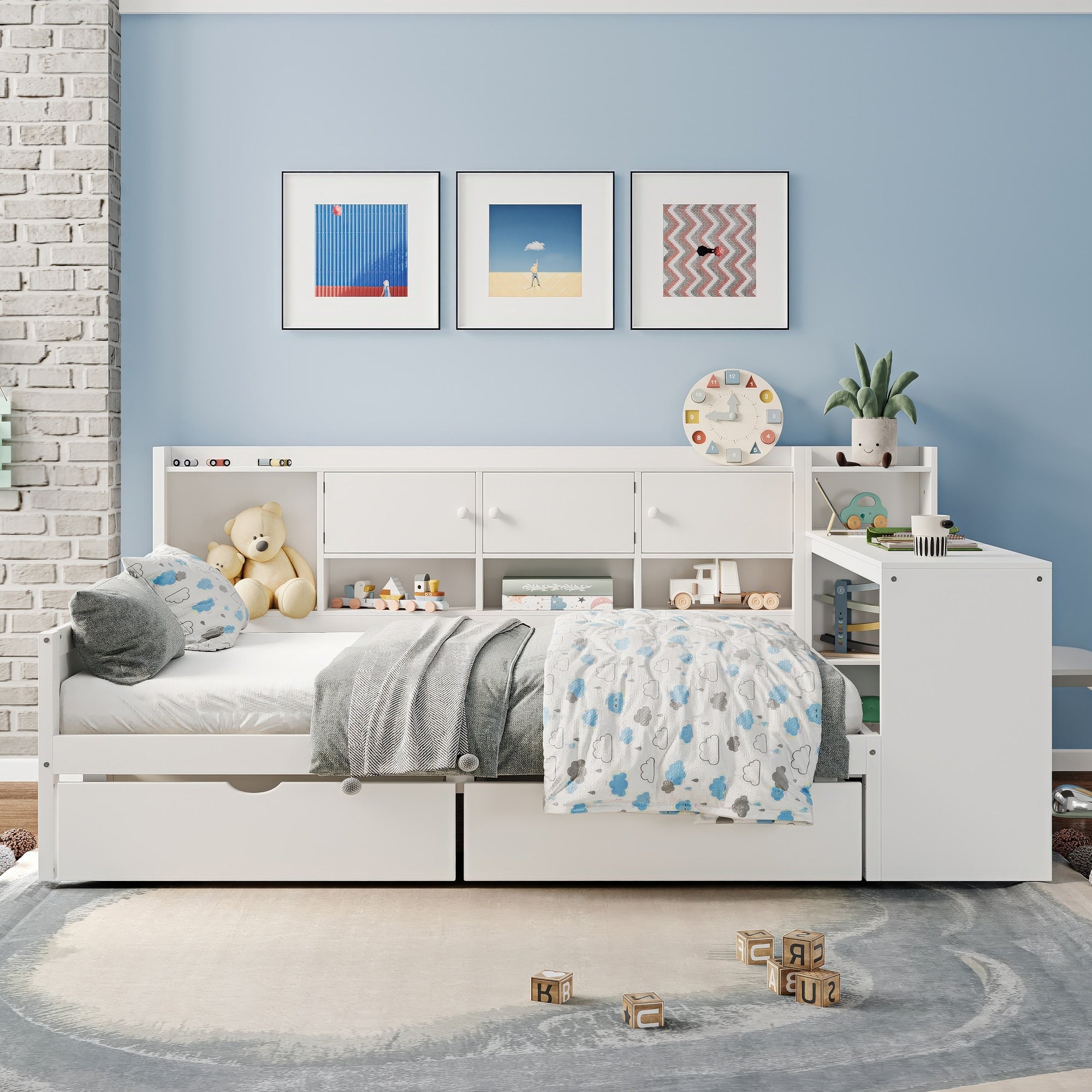 Full L Shape Daybed With Storage Cabinets And Drawers