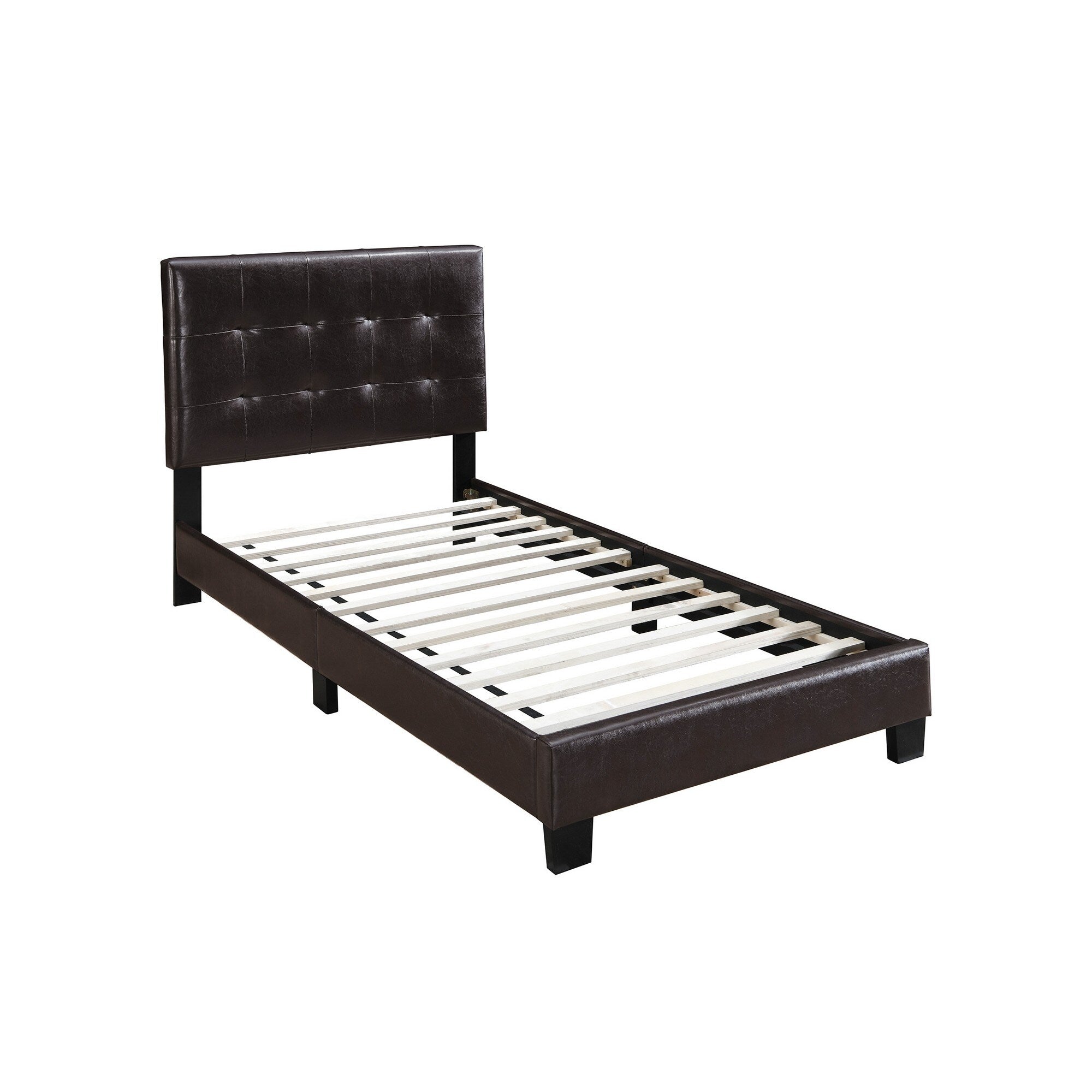Full Leatherette Bed With Checkered Tufted Headboard Dark Brown