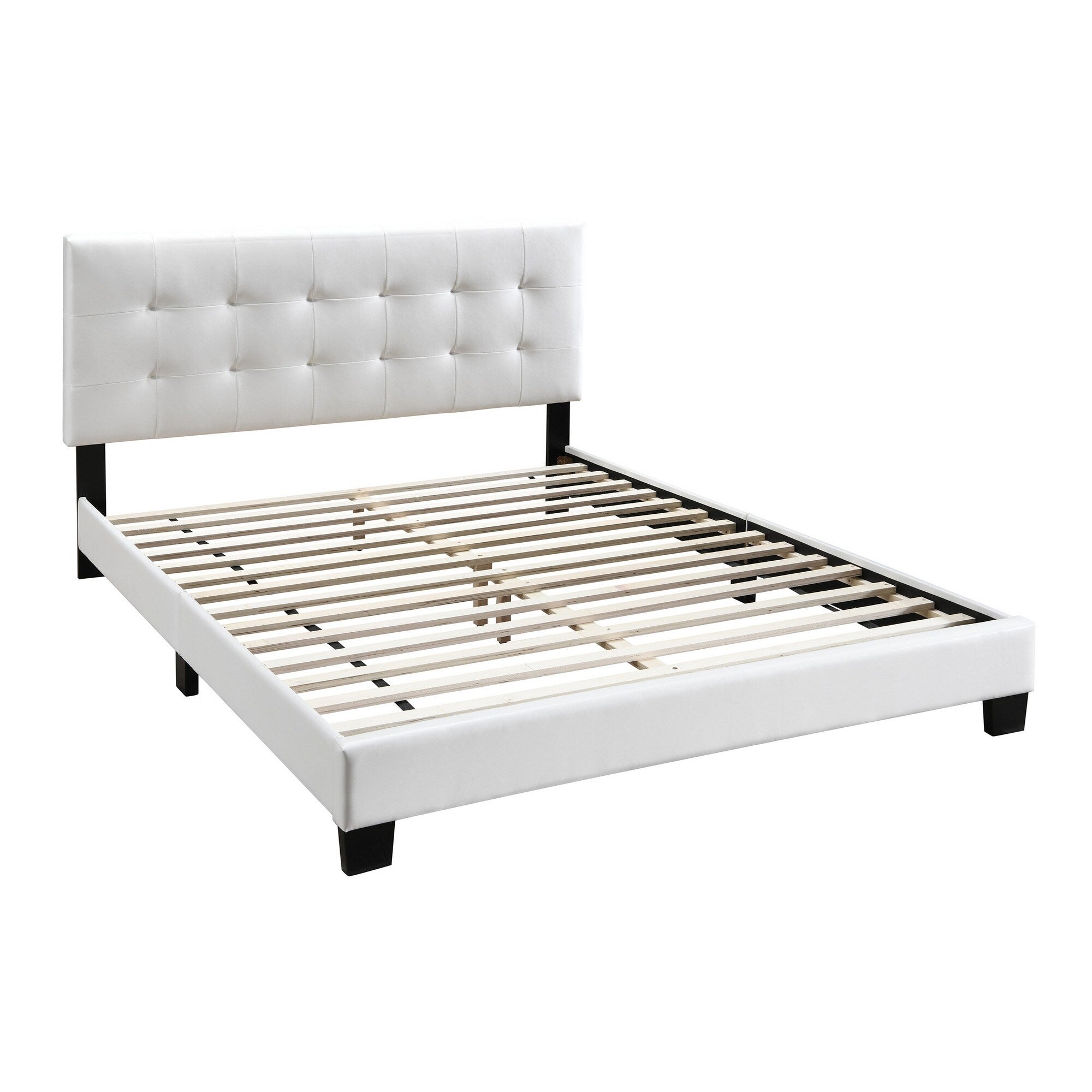 Full Leatherette Bed With Checkered Tufted Headboard White