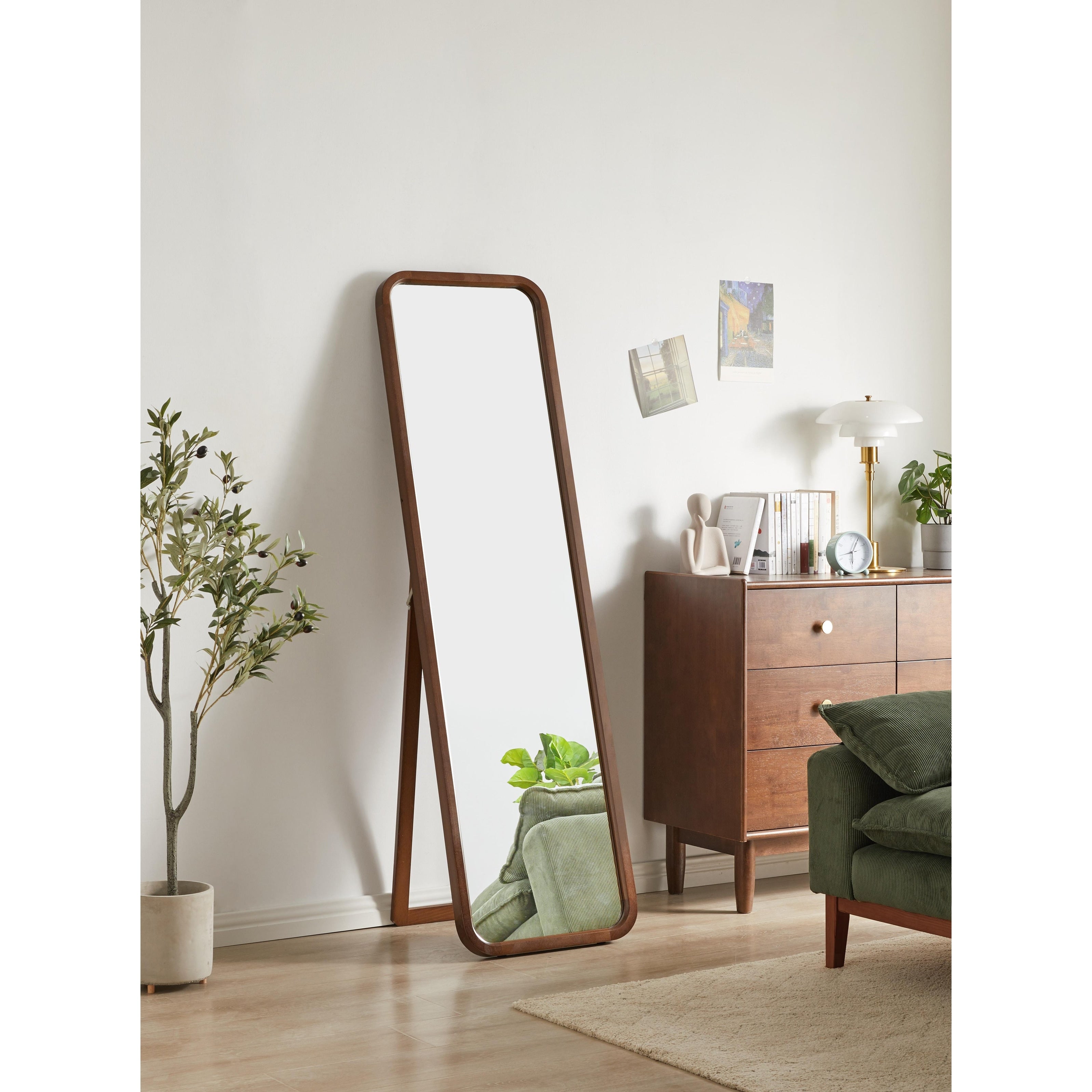 Full Length Mirror Solid Beech Wood Frame Floor Mirror Freestanding Mirror With Stand Large Body Mirror For Bedroom