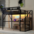 Full Loft Bed With Desk And Charging Station Full Size Metal Loft Bed With Stairs And Light For Kids Teens