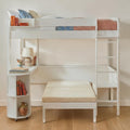 Full Loft Bed With Desk Sofa And Led Light Wood Loft Bed With Storage Shelf And Workspace