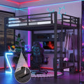 Full Loft Bed With L Shaped Desk And Usb Ports Metal Loft Bed With Computer Tray Peg Board And Gaming Style Z Shaped Lights