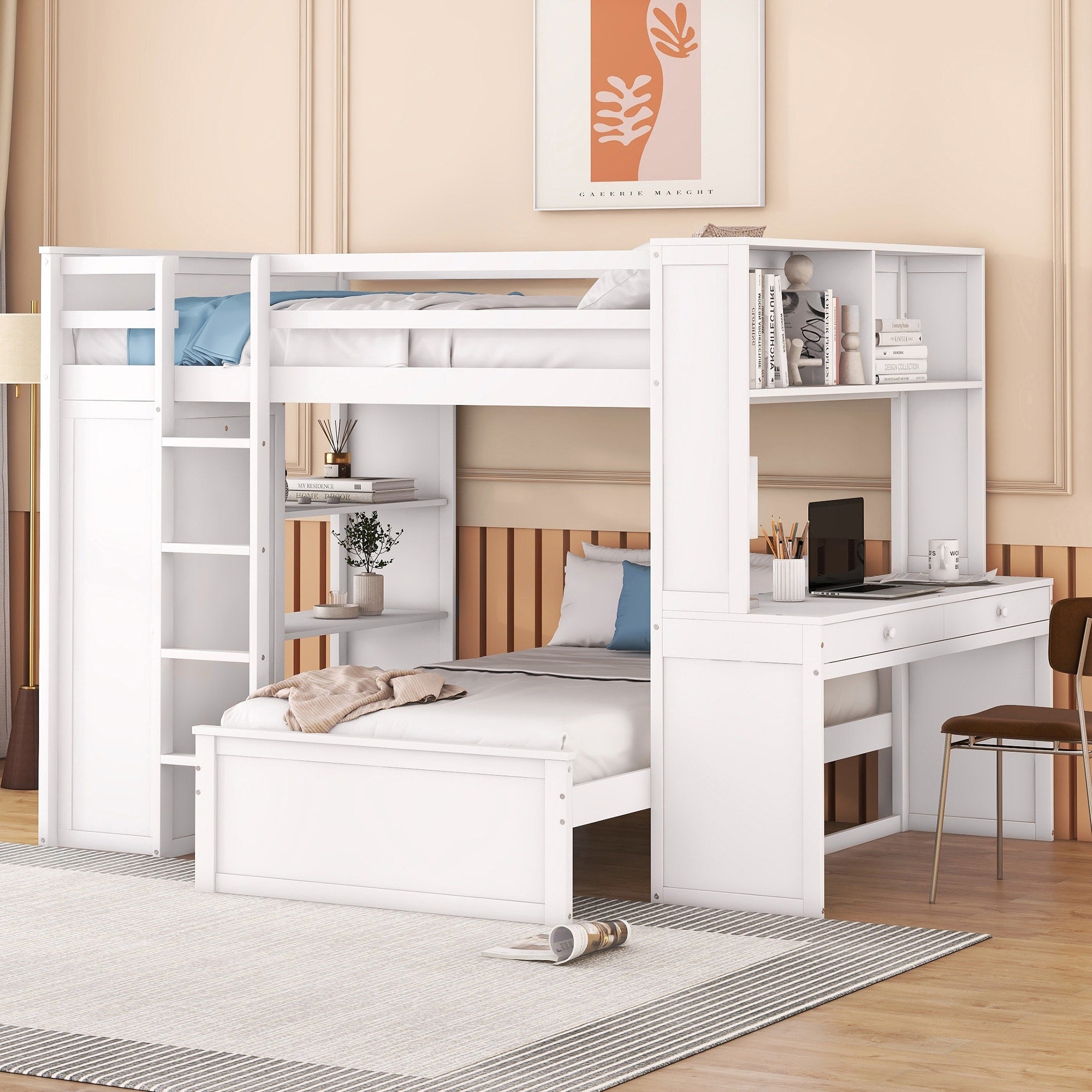 Full Loft Bed With Twin Bed Desk Wardrobe Shelves