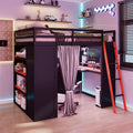 Full Loft Bed With Wardrobe Desk Shelves Curtains Rgb Lights