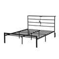 Full Metal Bed Frame With Led Lights Charging Station Storage Headboard No Box Spring Needed Black