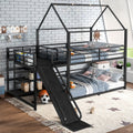 Full Metal House Bunk Bed With Storage Stairs Slide Safety Rails Black