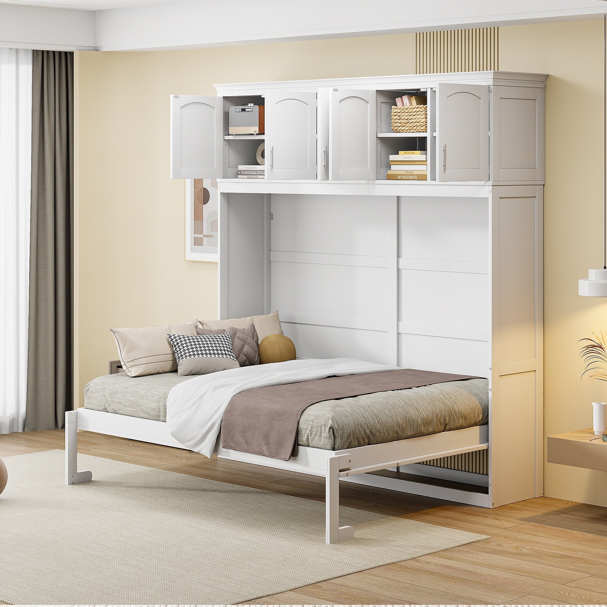 Full Murphy Wall Bed With Top Cabinets Dual Piston Mdf Plywood Frame