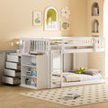 Full Over Full Bunk Bed With 4 Drawers And 3 Shelves In Solid Pine