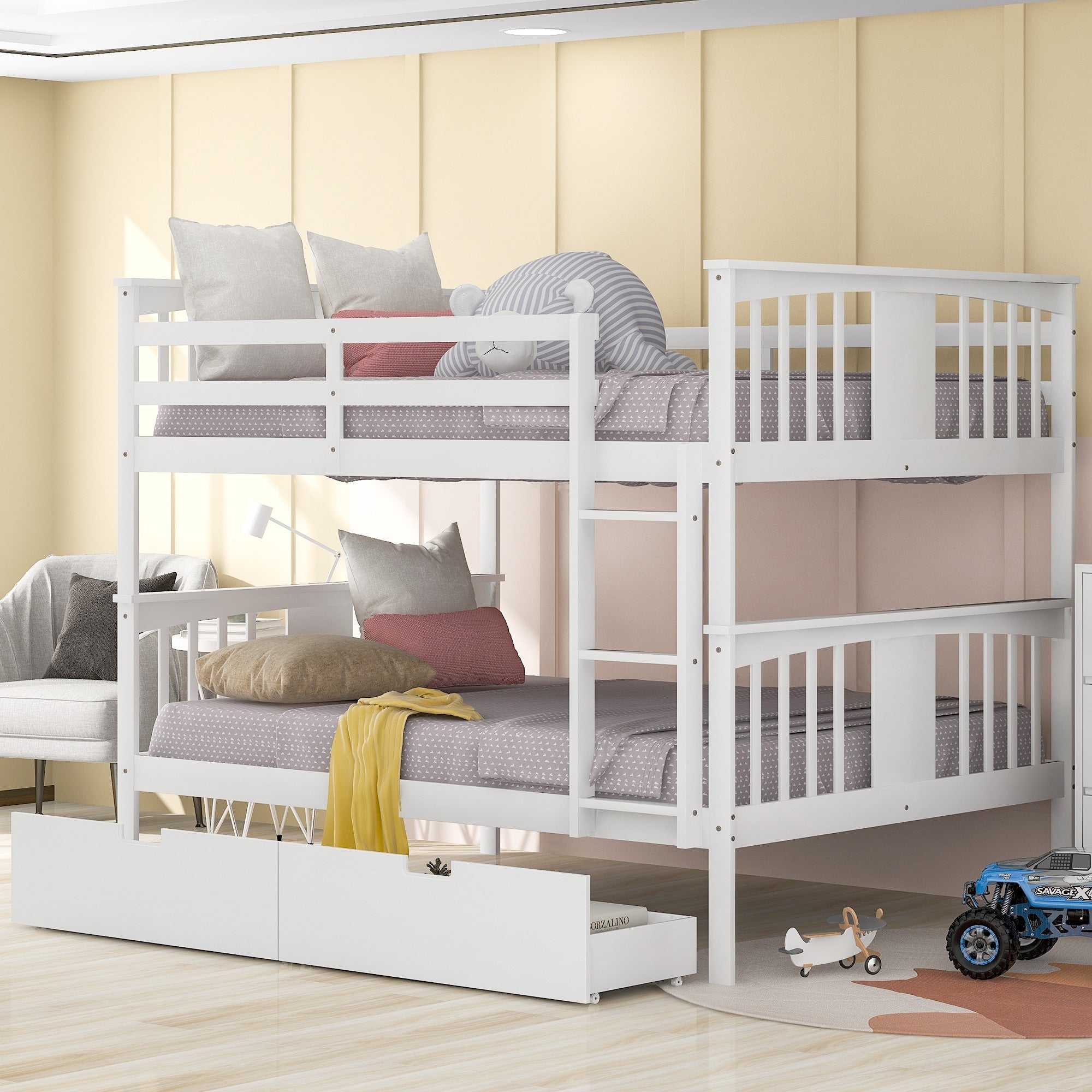 Full Over Full Bunk Bed With Drawers Solid Pine Construction