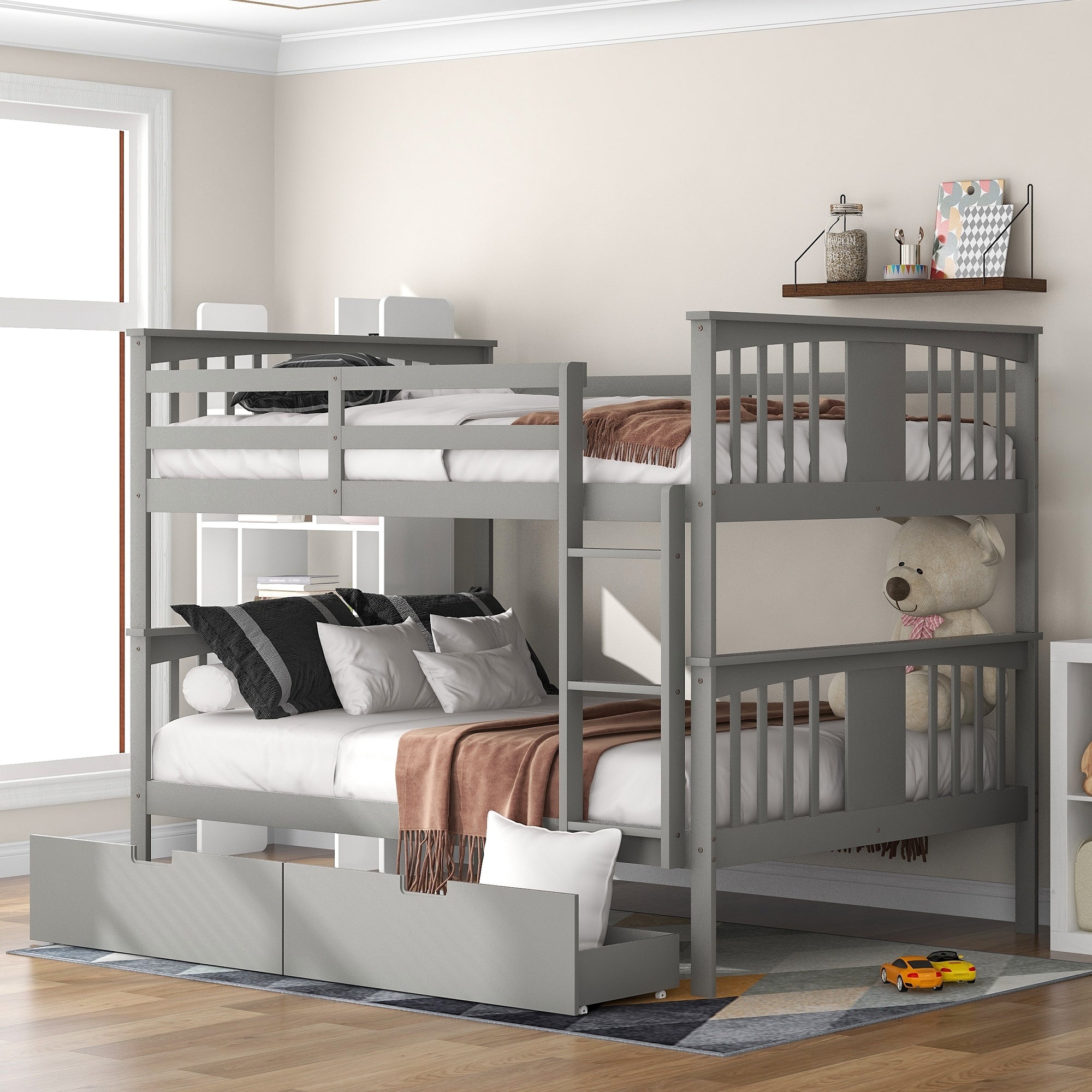 Full Over Full Bunk Bed With Drawers And Ladder Versatile Bedroom Furniture