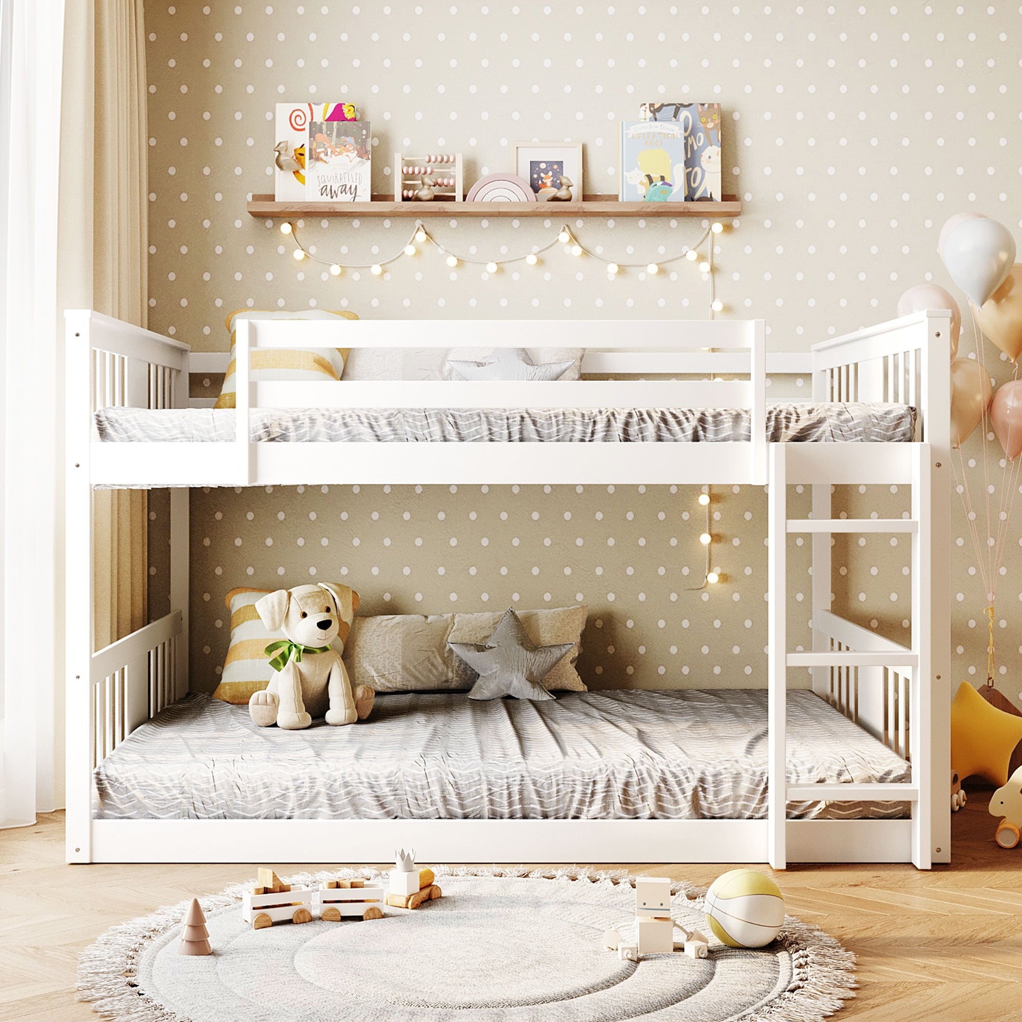 Full Over Full Bunk Bed With Ladder In Solid Pine Wood