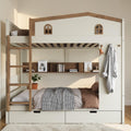 Full Over Full Bunk Bed With Storage Drawers And Shelves Solid Wood Bunk Bed With Hooks No Box Spring Needed