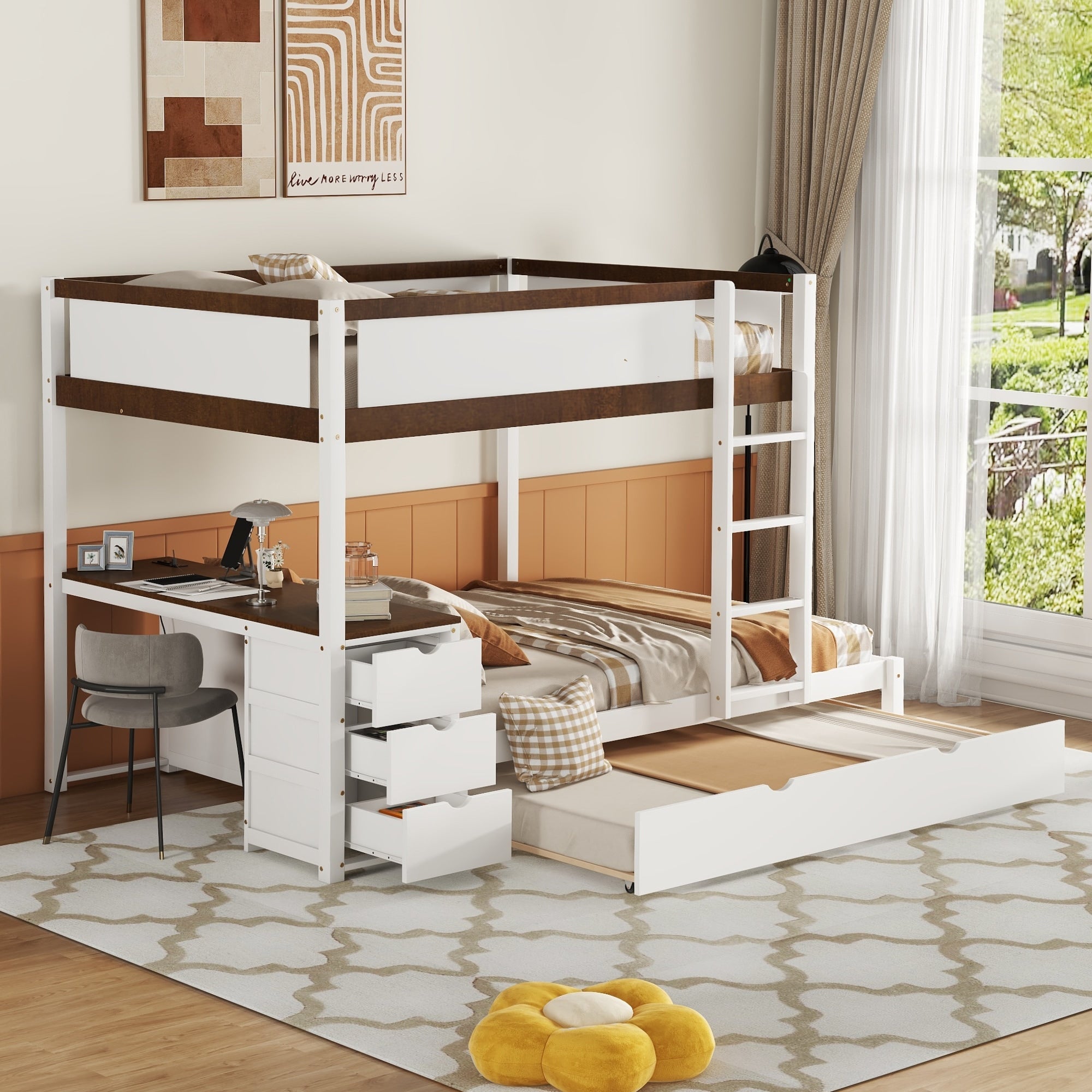 Full Over Full Bunk Bed With Twin Trundle Desk And Storage Drawers