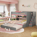 Full Over Full Bunk Bed With Twin Trundle Staircase Shelves Led Lighting