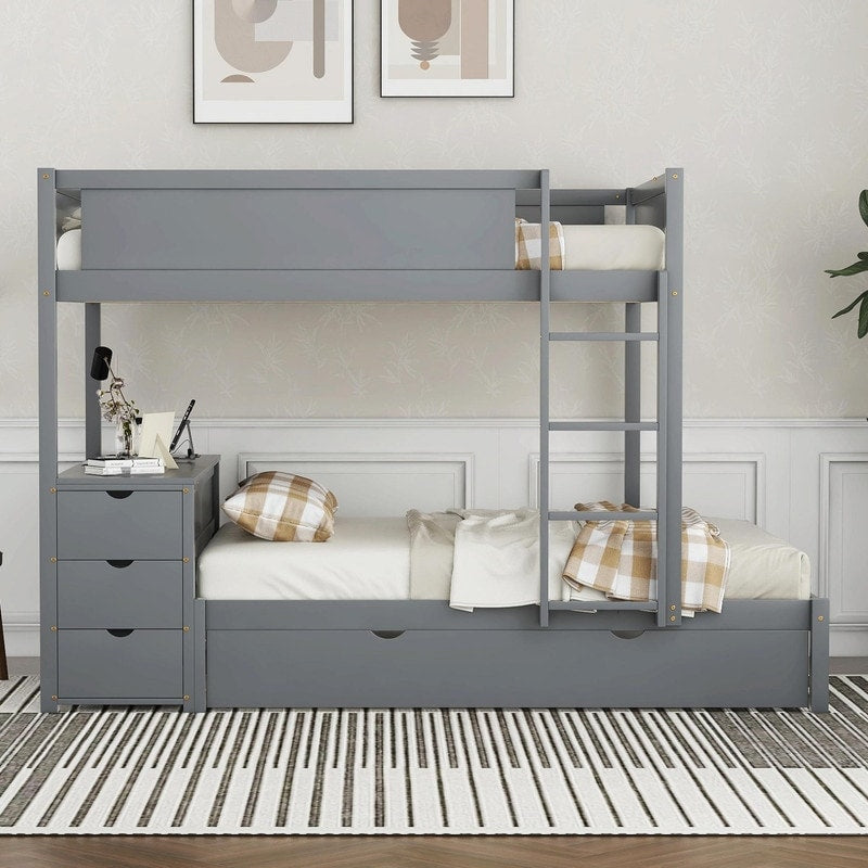 Full Over Full Bunk Bed With Twin Trundle Storage Built In Desk
