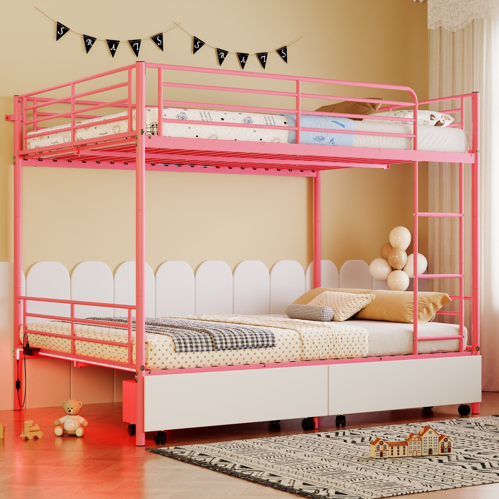 Full Over Full Metal Bunk Bed With Usb Charging Safety Rails No Box Spring