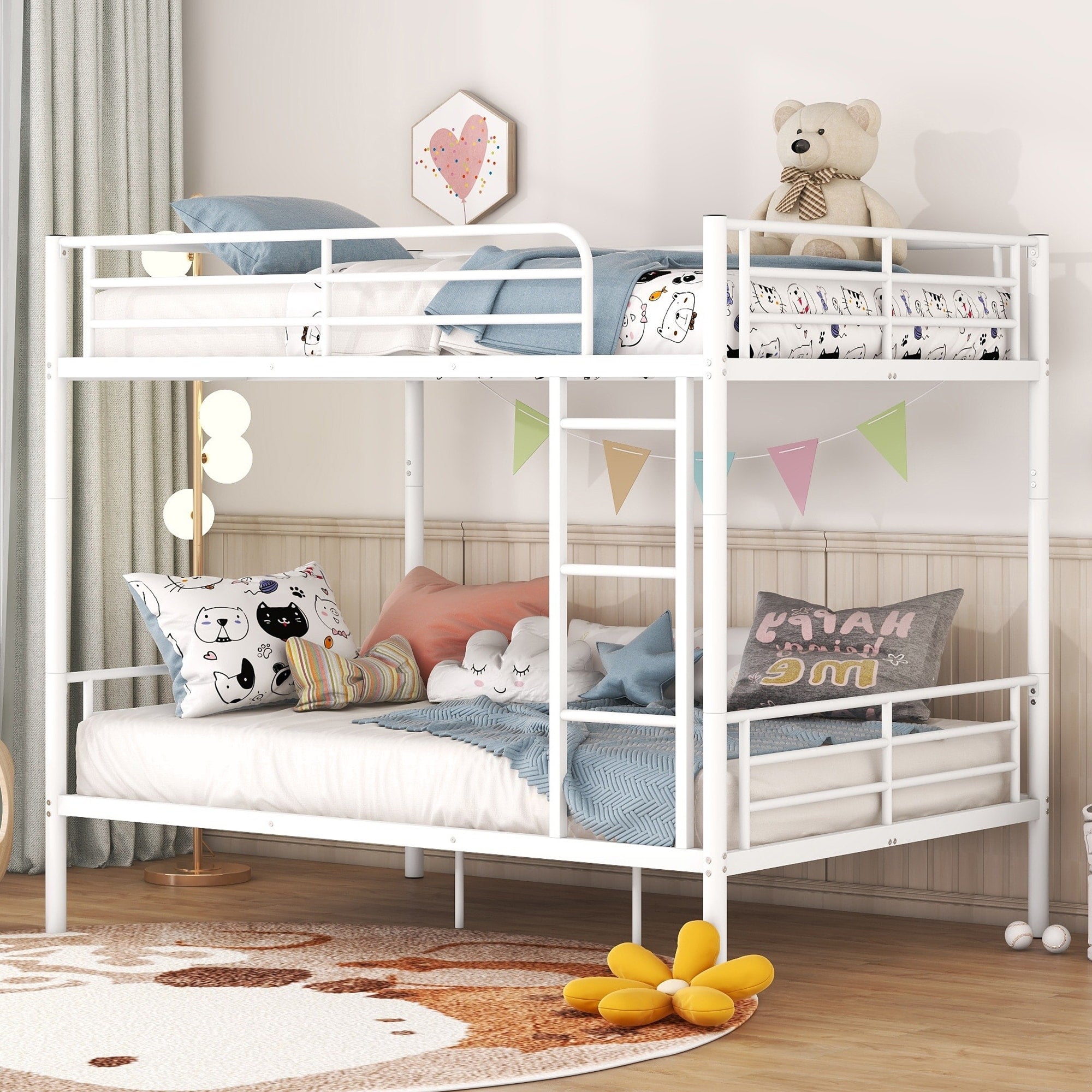 Full Over Full Metal Bunk Bed White